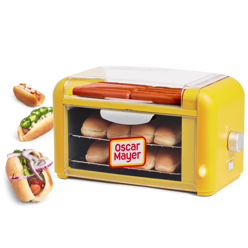 Nostalgia Oscar Mayer Extra Large Countertop 8 Hot Dog Roller and Bun Toaster Oven - Stainless Steel Rollers and Non-stick Warming Racks - Adjustable Timer - Image 1