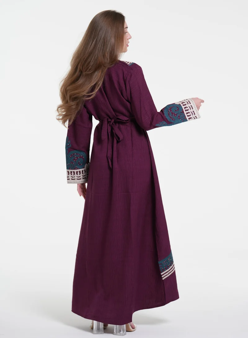 AL BENT AL SHARQIEH burgundy embroidered jalabiya dress  | Best Price UAE