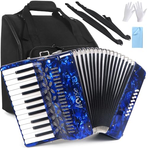 Horse 25 Keys Accordion, 16 Bass Student Piano Accordion Acordeón Acordeones Para Adultos for Beginner and Adults, Lightweight Portable with Adjustable Straps, Cleaning Cloth, Gloves, and Carrying Bag(Blue) - Image 1