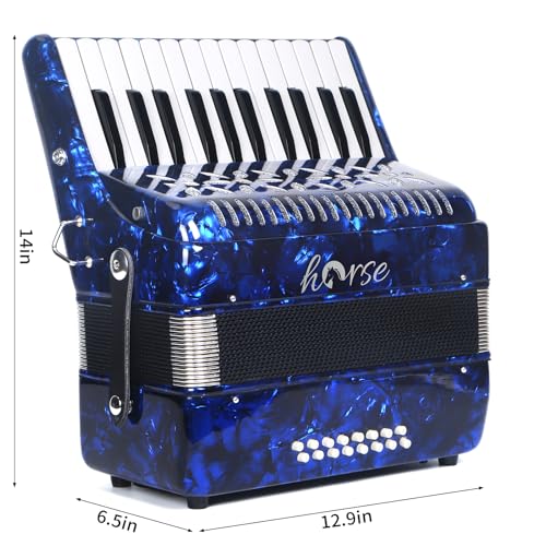 Horse 25 Keys Accordion, 16 Bass Student Piano Accordion Acordeón Acordeones Para Adultos for Beginner and Adults, Lightweight Portable with Adjustable Straps, Cleaning Cloth, Gloves, and Carrying Bag(Blue) - Image 5