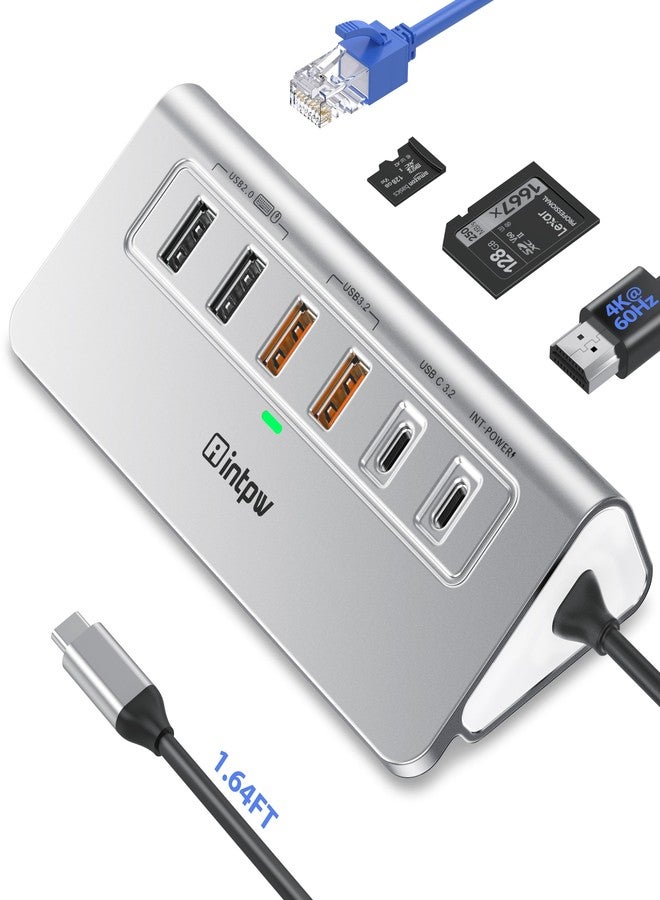 Intpw P9R PRO USB C Hub, 10-in-1 USB C Docking Station with 1Gbps Ethernet, 4K @ 60Hz HDMI, 10Gbps 2 Type-A/C 3.2, 2 Type-A 2.0, PD 100W, SD/TF, Aluminium USB HUB for iPhone 16/15 Series/MacBook - Image 1