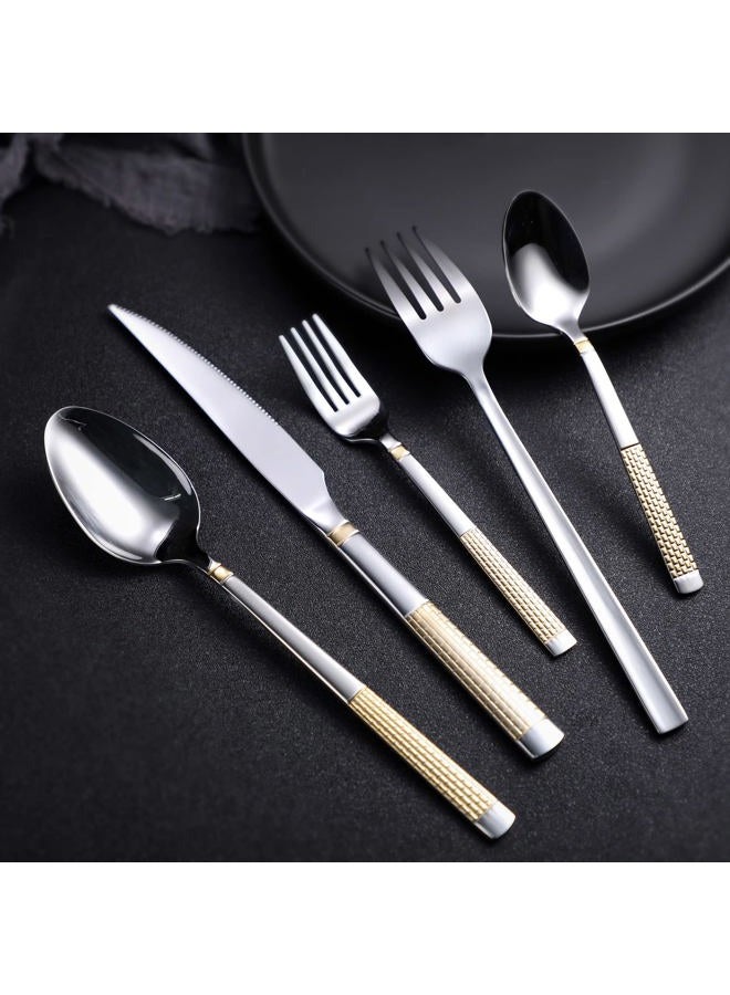 X-zrew 20-Piece Silverware Set Stainless Steel Flatware Set for 4 Kitchen Utensil Cutlery Sets Includes Forks Spoons Knives for Home Restaurant Hotel - Image 4