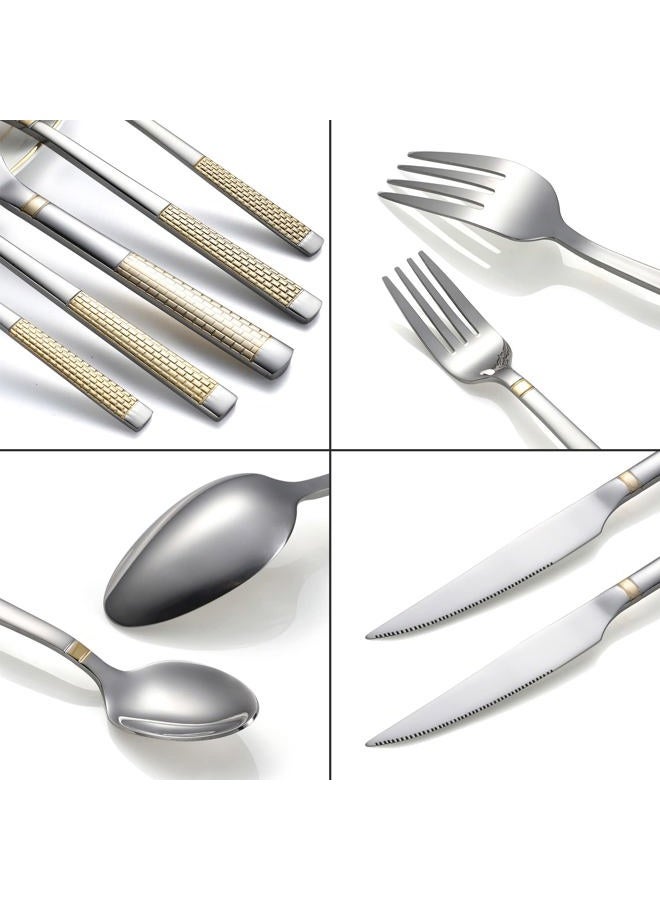 X-zrew 20-Piece Silverware Set Stainless Steel Flatware Set for 4 Kitchen Utensil Cutlery Sets Includes Forks Spoons Knives for Home Restaurant Hotel - Image 3