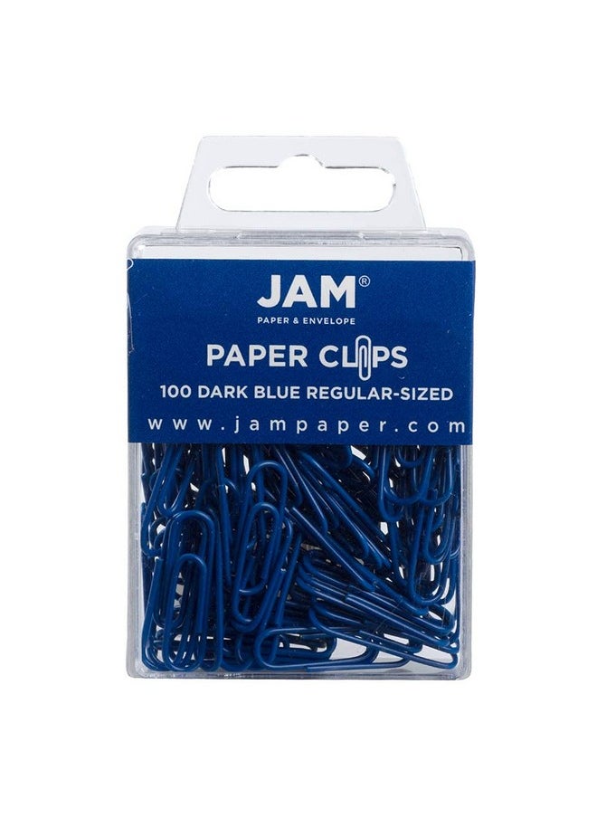 JAM Paper Colorful Standard Paper Clips - Regular 1 Inch - Dark Blue Paperclips - 100/Pack  - Image 1