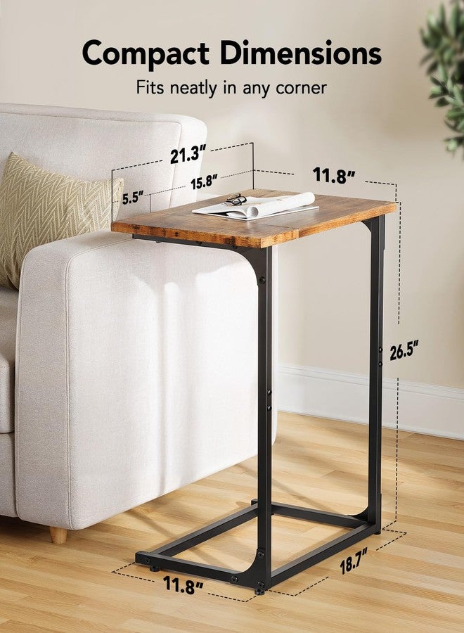 Pipishell C-Shaped Side Table, C Table for Sofa with Two-Piece Desktop & Metal Frame, Large Surface End Table for Living Room, Bedroom, Bedside, Rustic Design - Image 2