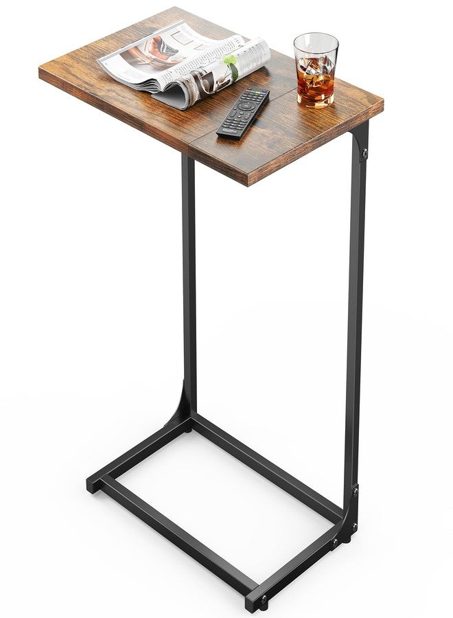 Pipishell C-Shaped Side Table, C Table for Sofa with Two-Piece Desktop & Metal Frame, Large Surface End Table for Living Room, Bedroom, Bedside, Rustic Design - Image 1