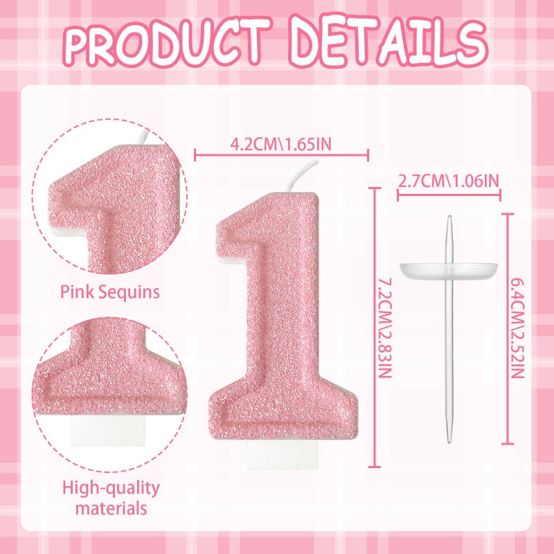 laackys Pink Birthday Candles, Romantic Cake Pink Number Candles Numbers Shape Suitable for Birthday Parties, Anniversary Cake Decoration(1) - Image 2