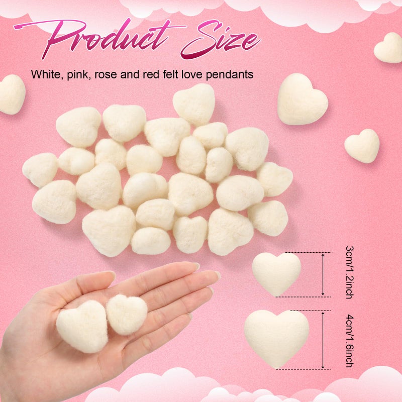 Geosar 24 Pieces Valentines Day Vase Filler Felt Heart Balls for Crafts Heart Vase Filler Decorative Pom Pom Balls Ornaments for Valentine's Day Decor Centerpieces(1.2inch,1.6inch,White) - Image 2