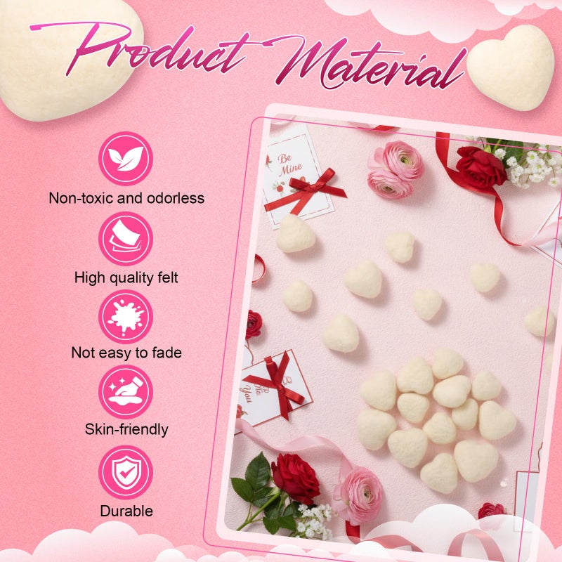 Geosar 24 Pieces Valentines Day Vase Filler Felt Heart Balls for Crafts Heart Vase Filler Decorative Pom Pom Balls Ornaments for Valentine's Day Decor Centerpieces(1.2inch,1.6inch,White) - Image 3