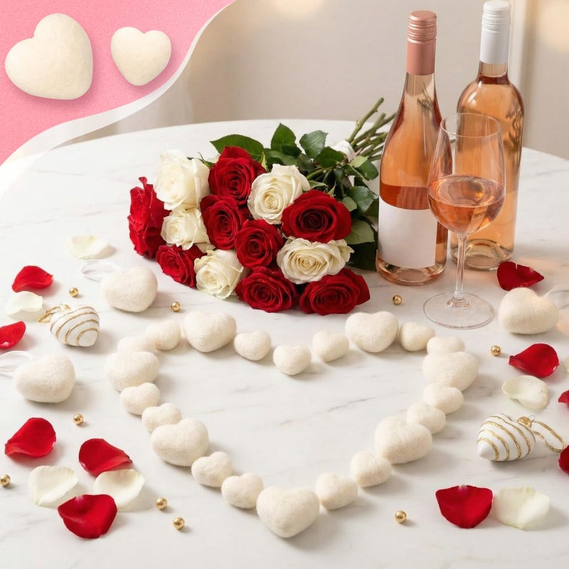 Geosar 24 Pieces Valentines Day Vase Filler Felt Heart Balls for Crafts Heart Vase Filler Decorative Pom Pom Balls Ornaments for Valentine's Day Decor Centerpieces(1.2inch,1.6inch,White) - Image 4