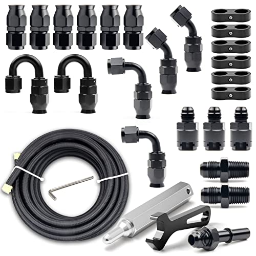 Medoon 6AN PTFE Fuel Line Kit, Nylon Stainless Steel Braided Fuel Hose, LS Swap EFI E85 Injection Fuel PTFE Fitting 3/8" 26FT - Image 1