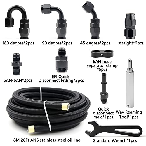 Medoon 6AN PTFE Fuel Line Kit, Nylon Stainless Steel Braided Fuel Hose, LS Swap EFI E85 Injection Fuel PTFE Fitting 3/8" 26FT - Image 2