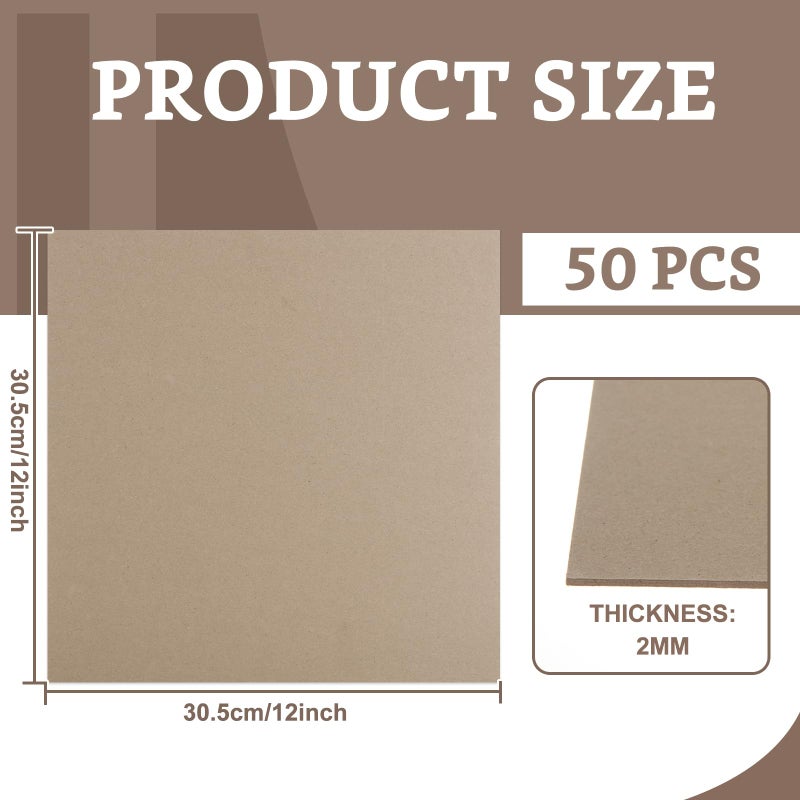 DAJAVE 50 Pack Book Board 12 x12 Inch 80PT Thick Grey Chipboard Sheet 2mm for Bookbinding, Heavy Duty Binders Board Chip Board for DIY Crafts, Book Covers, Boxes - Image 2