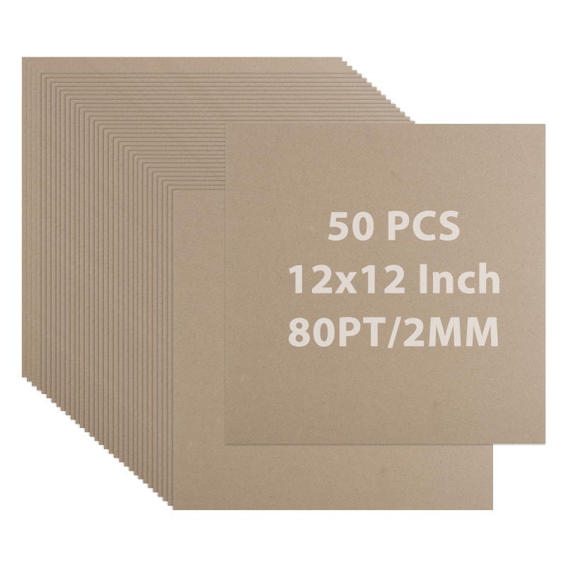 DAJAVE 50 Pack Book Board 12 x12 Inch 80PT Thick Grey Chipboard Sheet 2mm for Bookbinding, Heavy Duty Binders Board Chip Board for DIY Crafts, Book Covers, Boxes - Image 1