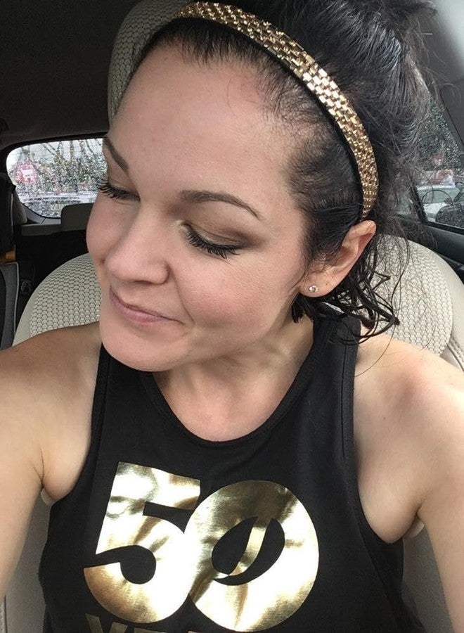 Sweaty Bands Womens Girls Headband - Non-Slip, Velvet-Lined Jeweled Hairband - Bling It Bronzed Goddess 5/8-Inch - Image 4