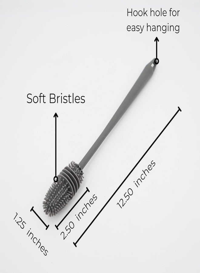 SHOPER ZONE 2 PCS Combo Long Handle Silicone Bottle Cleaner Brush for Washing Water Bottle, Solution Bottle, Mug. Cleaning Brush (Pack of 2) (Color - Grey & White) - Image 3
