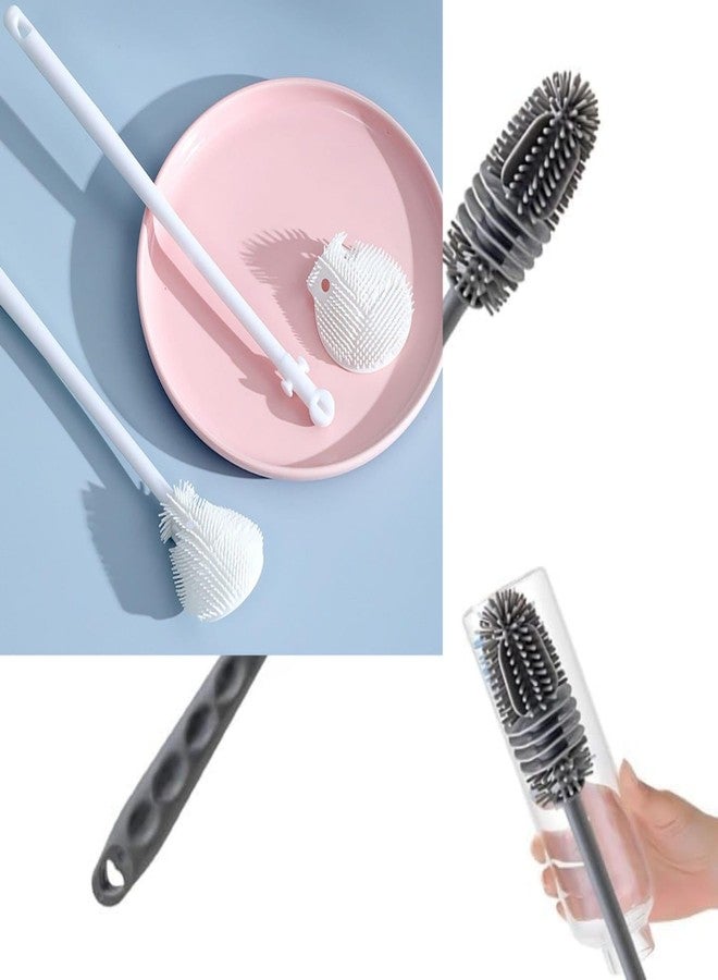 SHOPER ZONE 2 PCS Combo Long Handle Silicone Bottle Cleaner Brush for Washing Water Bottle, Solution Bottle, Mug. Cleaning Brush (Pack of 2) (Color - Grey & White) - Image 2