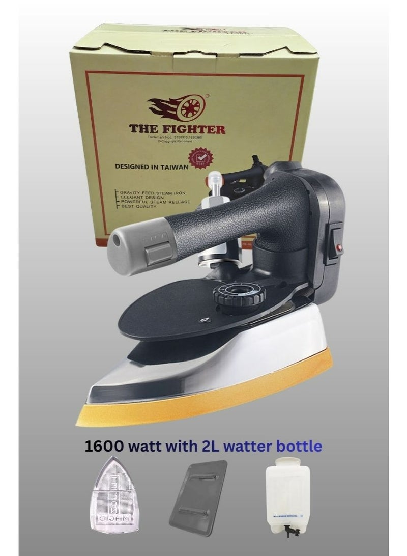 Fighter Gravity-Fed Steam Iron - Hanging Bottle Gravity Feed Steam Iron with Non-Stick Laminate Sole Plate, Demineralizer Cartridge & Silicone Iron Rest | 2.0 Water Tank 1600 Watts - Image 1