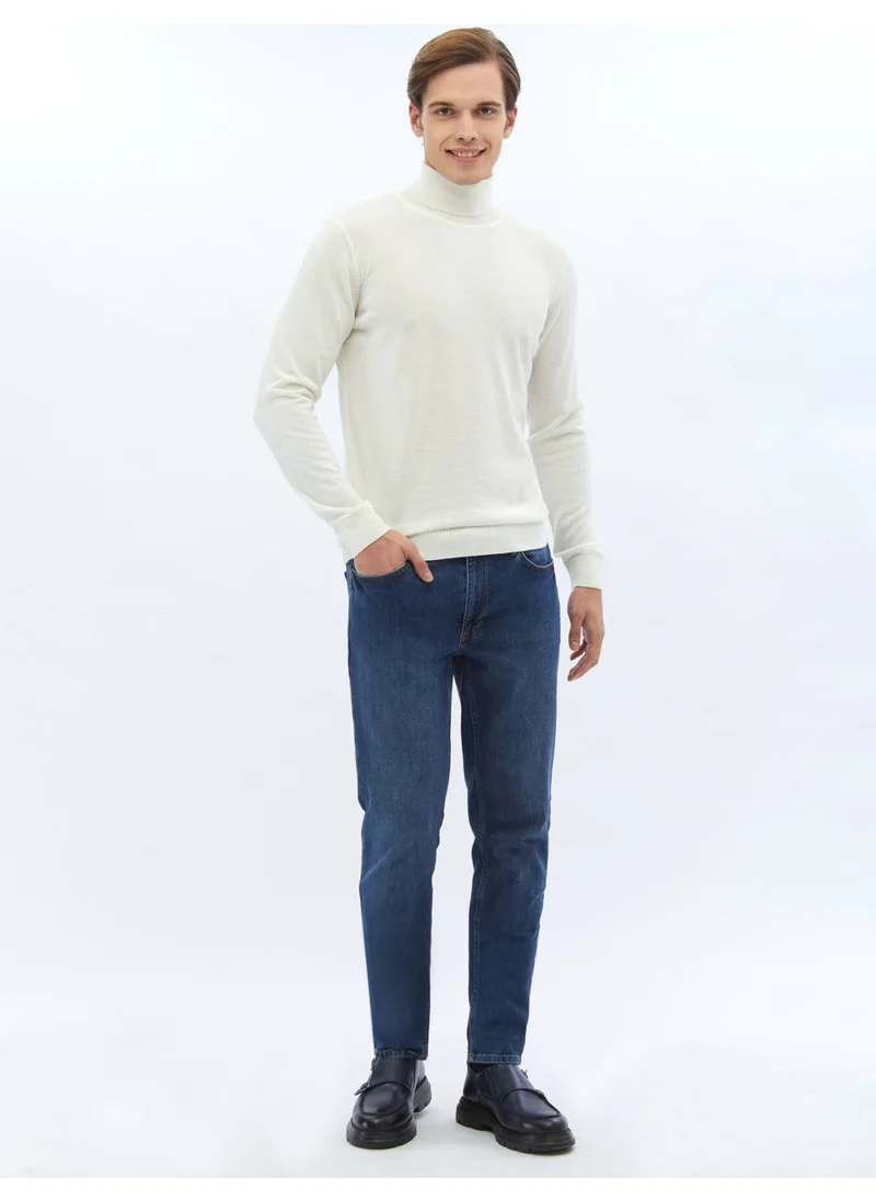 Kip Ecru Full Turtleneck Plain Knit Wool Blend Sweater