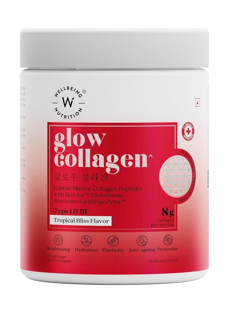 WELLBEING NUTRITION - Glow Collagen Korean Marine Collagen Peptides With Skin Glutathione 250 G - Image 1