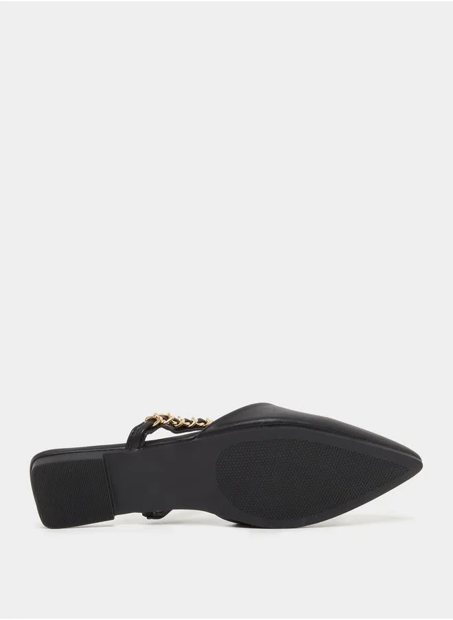 Styli Pointed Toe Slip On Mules with Chain Detail