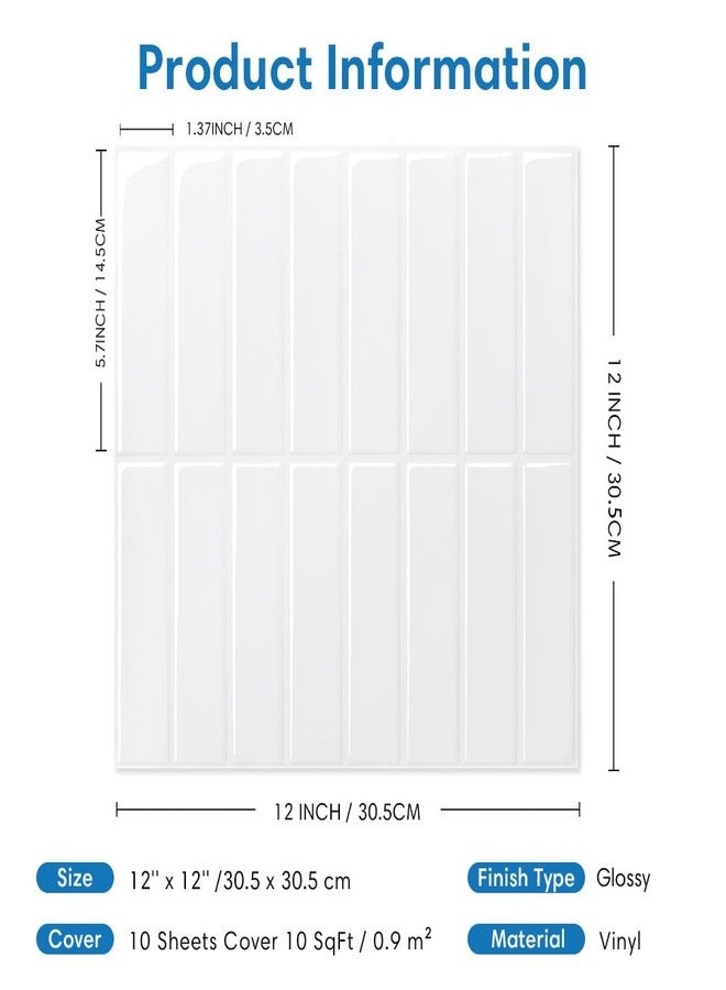 COMSTICKC White Peel and Stick Backsplash, 10 Pcs of 12'' x 12'', 3D White Peel and Stick Tiles Backsplash Kitchen Bathroom, Adhesive Removable Vinyl Backsplash Waterproof, Pure White - Image 4