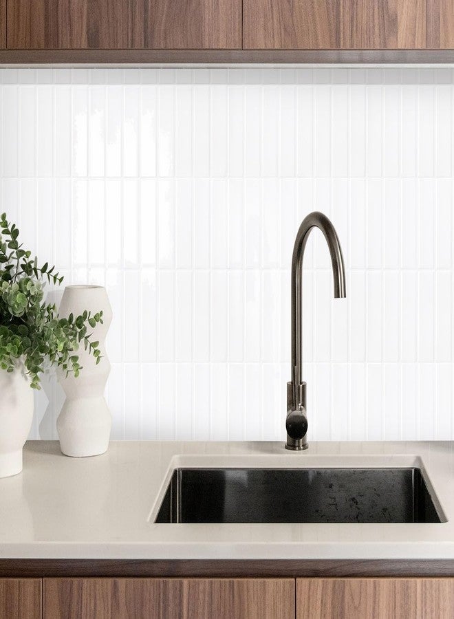 COMSTICKC White Peel and Stick Backsplash, 10 Pcs of 12'' x 12'', 3D White Peel and Stick Tiles Backsplash Kitchen Bathroom, Adhesive Removable Vinyl Backsplash Waterproof, Pure White - Image 2