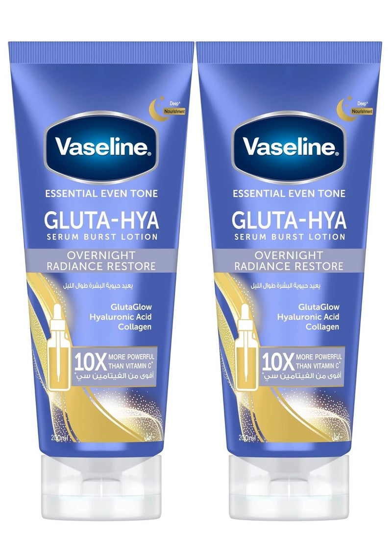 Vaseline Essential Even Tone Body Lotion Overnight Radiance Restore, with GlutaGlow Technology, Hyaluronic Acid and Collagen, 200 ml Pack of 2 - Image 1