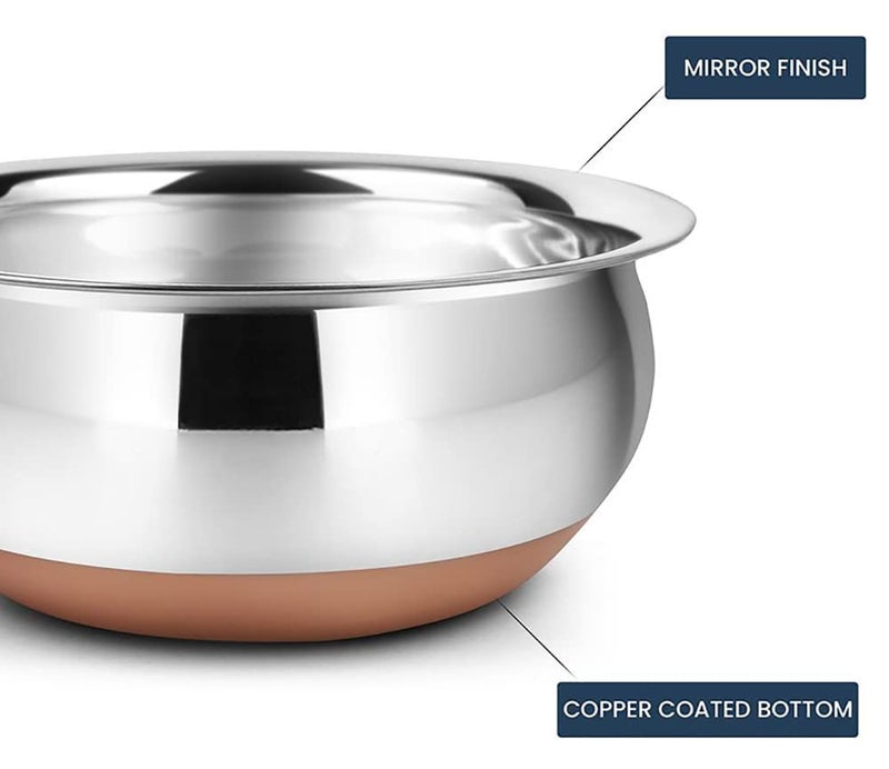 Nirvika Stainless Steel Copper Bottom Handi with Lid Prabhu Chetty/Handi/Set of 5 Pcs Cooking Bowl (Capacity : 0.5 LTR, 0.75 LTR, 1 LTR, 1.5 LTR, 2 LTR) - Image 4