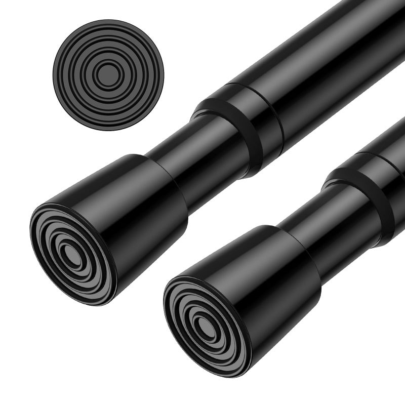 AIZESI 2pcs Adjustable Curtain Rod No Drilling Black Spring Tension Rod Adjusting Length 31 to 54 Inch Small Expandable Loaded Curtain Rods for Windows Cupboard Kitchen CabinetsBathroom