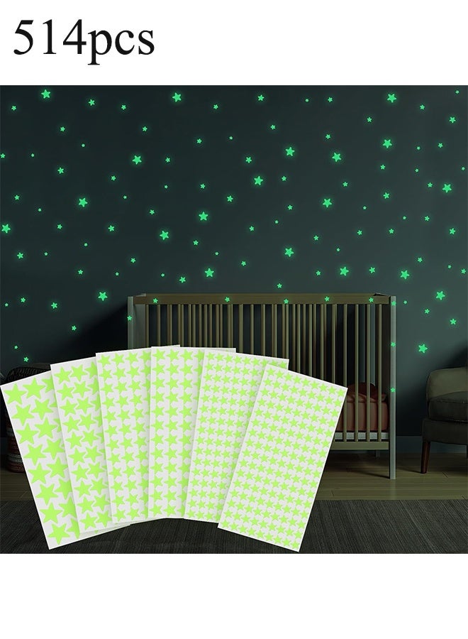 واي جيه ملصقات نجوم تتوهج في الظلام للسقف، 514 قطعة من ملصقات النجوم الثلاثية الأبعاد المضيئة للجدران والسقف، ملصقات لاصقة مضيئة للقيام بها بنفسك - Image 1