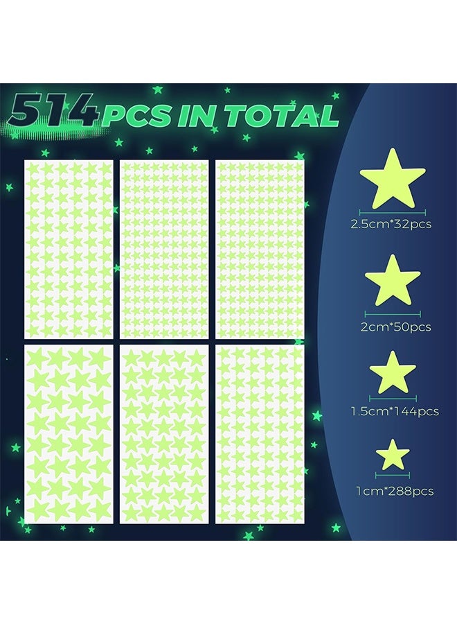 واي جيه ملصقات نجوم تتوهج في الظلام للسقف، 514 قطعة من ملصقات النجوم الثلاثية الأبعاد المضيئة للجدران والسقف، ملصقات لاصقة مضيئة للقيام بها بنفسك - Image 2