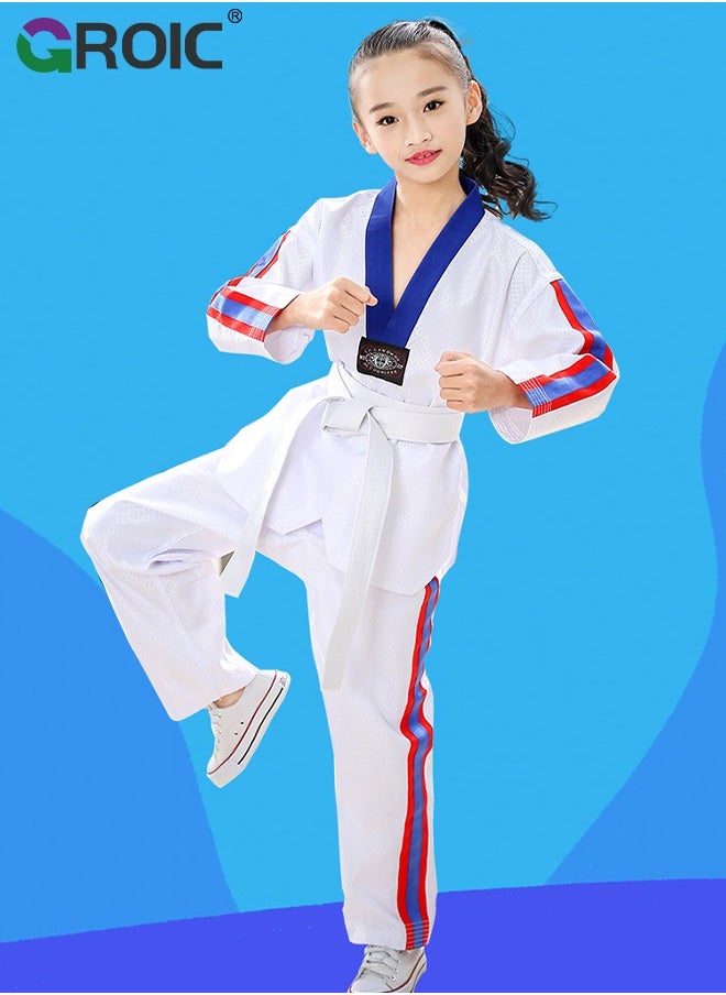 GROIC - Taekwondo Suit, Karate Uniform Brazilian BJJ Gi Jiu Jitsu Gi for Kids, Gi Uniform Durable Pant & Jacket, Sports Training Clothes Parts, Lightweight Student Karate Gi Martial Arts Uniform with Belt - Image 1