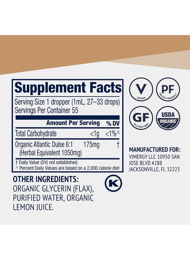 Vimergy Usda Organic Atlantic Dulse Extract 55 Servings Raw Liquid Seaweed Dulse Supplement Drops Alcoholfree Vegan & Paleo Friendly (55 Ml)  - Image 5