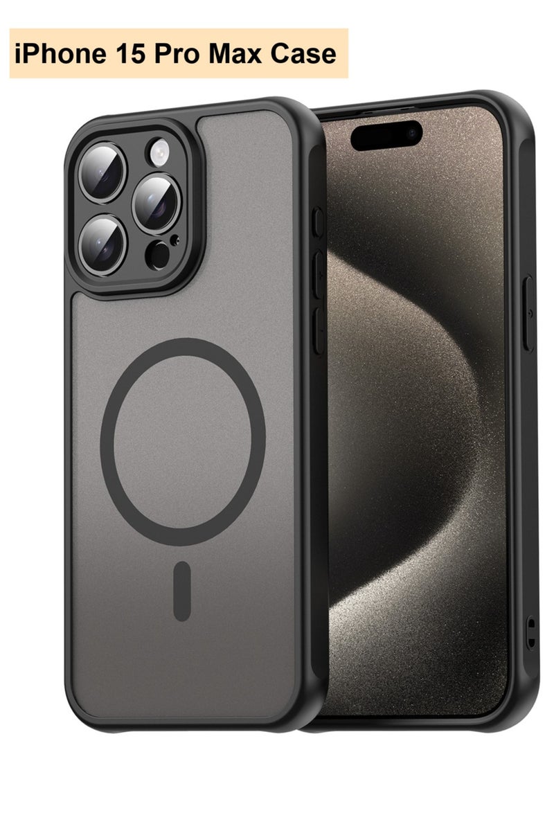 Abania iPhone 15 Pro Max Cover,iPhone 15 Pro Max Magnetic MagSafe Case,Magnetic Translucent Matte Shockproof Protective Slim Phone Cover with Strong Magnet for iPhone 15 Pro Max,Black - Image 1