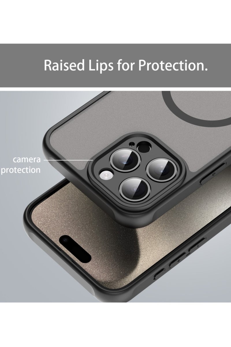 Abania iPhone 15 Pro Max Cover,iPhone 15 Pro Max Magnetic MagSafe Case,Magnetic Translucent Matte Shockproof Protective Slim Phone Cover with Strong Magnet for iPhone 15 Pro Max,Black - Image 5