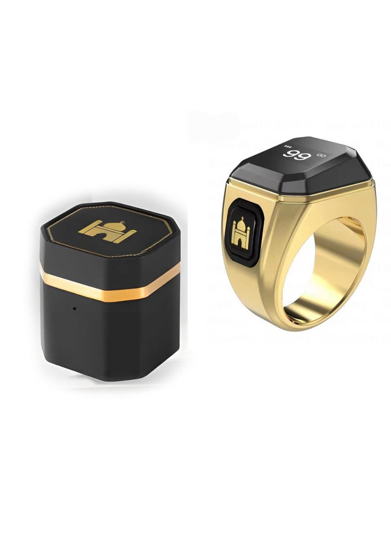 BSTWSH Metal Zinc Alloy Smart Counter Ring for Zikr & Tasbih – Bluetooth-Enabled Digital Tasbeeh Counter with 5 Prayer Time Reminders, OLED Display, Vibration Alerts, and Rechargeable Storage Case - 18mm  - Image 1