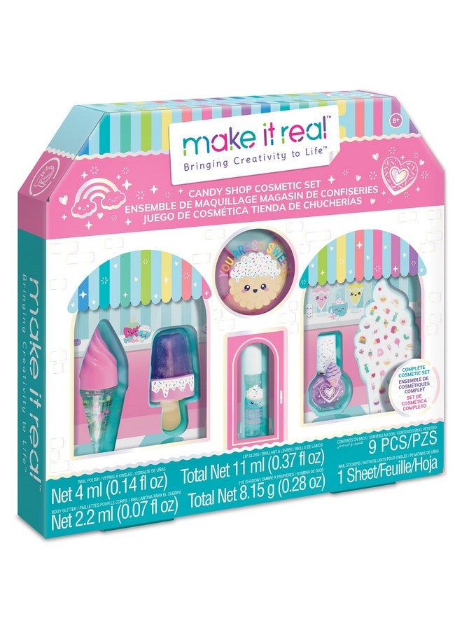 Make It Real : Candy Shop Cosmetic Set 9 Pcs, Vanilla & Strawberry Scented Cosmetics, Icecream Shaped Glosses, Beauty Kit, Tweens, Girls & Kids Ages 8+ - Image 1
