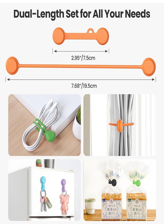 tounee Reusable Silicone Magnetic Cable Ties - 2 Sizes Combo (4pcs 2.56'' + 10pcs 7.16'') - Multi-Purpose for Cable Bundling, Organizing, Bookmarks & Fridge Magnets - Assorted Colors, 14-Pack - Image 4