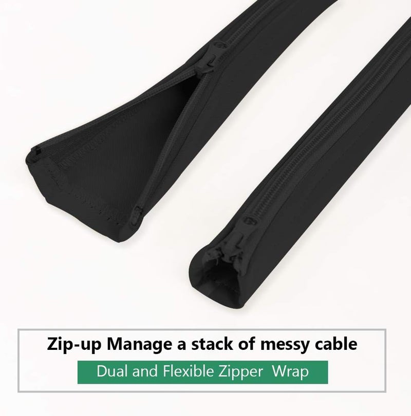 StangH Cable Management Sleeves for Wires - Cord Management System Wrap Cover Organizer with Zipper, 19" Wire Hider Protector for TV/PC Computer/Office/Home Entertainment, Black, 4Pcs - Image 3