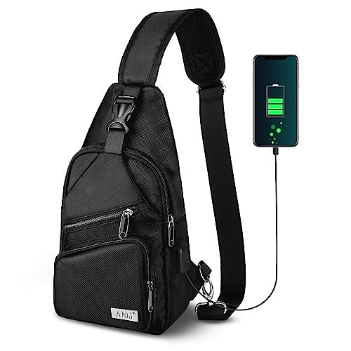 AMJ Crossbody Sling Bag Men Women, Casual Shoulder Backpack, Chest Daypack Satchel for Hiking Travel (Large, Black) - Image 1