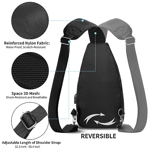 AMJ Crossbody Sling Bag Men Women, Casual Shoulder Backpack, Chest Daypack Satchel for Hiking Travel (Large, Black) - Image 4