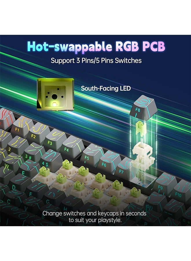 Aula F75 MAX Wireless Gaming Keyboard w/Smart Display & Knob,75% Hot Swappable Custom Mechanical Keyboard, RGB Backlit,Pre-lubed Linear Switches,Side Printed PBT Topographic Keycaps(Grey) - Image 4