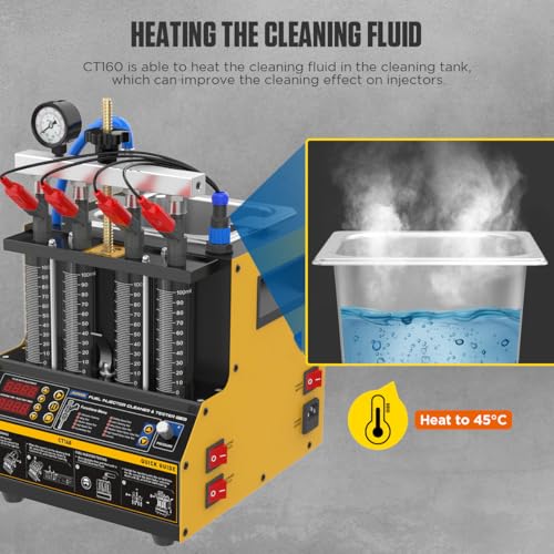 LUTIFIX Fuel Injector Cleaner Tester, 4 Cylinder & 2L Ultrasonic Injector Cleaner and Tester Machine with Cleaning Fluid Heating, 5 Adapters, 9 Testing Functions for Automotive & Motorcycle, 110V/220V, CT160 - Image 4