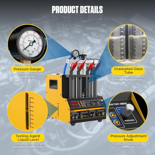 LUTIFIX Fuel Injector Cleaner Tester, 4 Cylinder & 2L Ultrasonic Injector Cleaner and Tester Machine with Cleaning Fluid Heating, 5 Adapters, 9 Testing Functions for Automotive & Motorcycle, 110V/220V, CT160 - Image 3