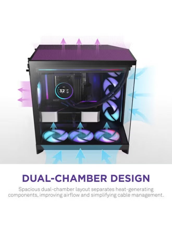 NZXT H9 Flow RGB Dual-Chamber ATX Mid-Tower Case, Panoramic Tempered Glass, High-Airflow Design, Supports Dual 360mm Radiators, Up to 10 Fans, E-ATX Compatible, Black - Image 2