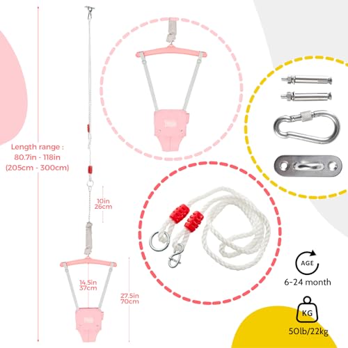 FUNLIO Baby Jumper with a Ceiling Hook for 6-24 Months, Baby Door Jumper for Indoor/Outdoor Play, Infant Jumper Doorway with Adjustable Chain, Easy to Assemble & Store (with a Ceiling Hook) - Pink - Image 5