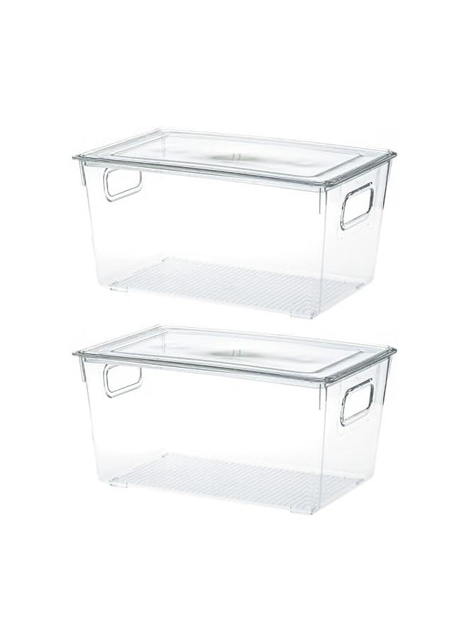 AtrauX Plastic Stackable Refrigerator Bins, Food Storage Containers Box with Lid, Organizers for Kitchen Fridge, Freezer, Vegetables, Pantry, and Bathroom (Large 2 packs)  - Image 1