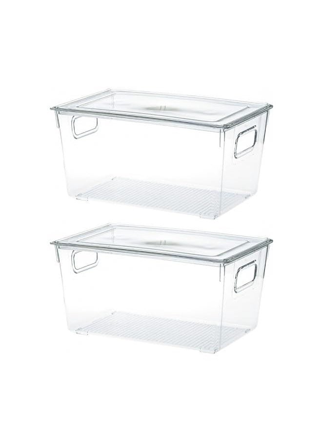 AtrauX Plastic Stackable Refrigerator Bins, Food Storage Containers Box with Lid, Organizers for Kitchen Fridge, Freezer, Vegetables, Pantry, and Bathroom (Large 2 packs)  - Image 2