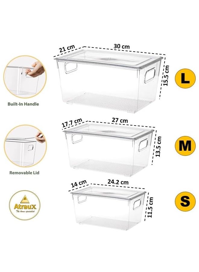 AtrauX Plastic Stackable Refrigerator Bins, Food Storage Containers Box with Lid, Organizers for Kitchen Fridge, Freezer, Vegetables, Pantry, and Bathroom (Large 2 packs)  - Image 3
